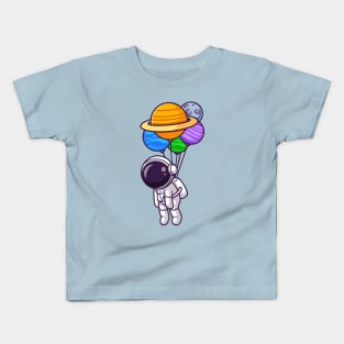 Cute Astronaut Floating With Planet Balloon Kids T-Shirt